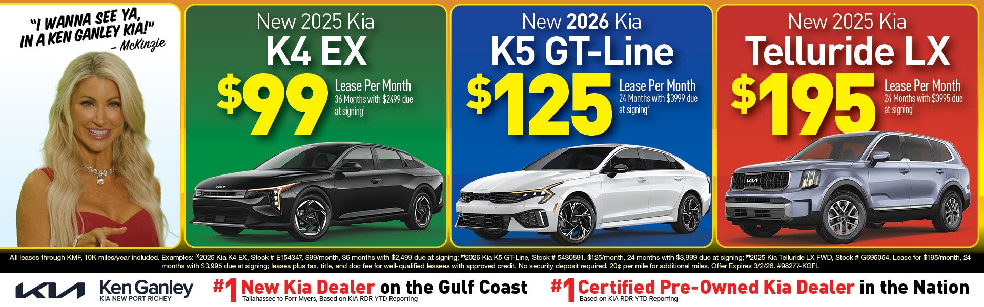 K4 EX, K5 GT-Line and Telluride LX